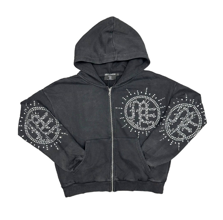 Mixed Emotions ‘Eclipse’ Grey Acid Wash Rhinestone Hoodie