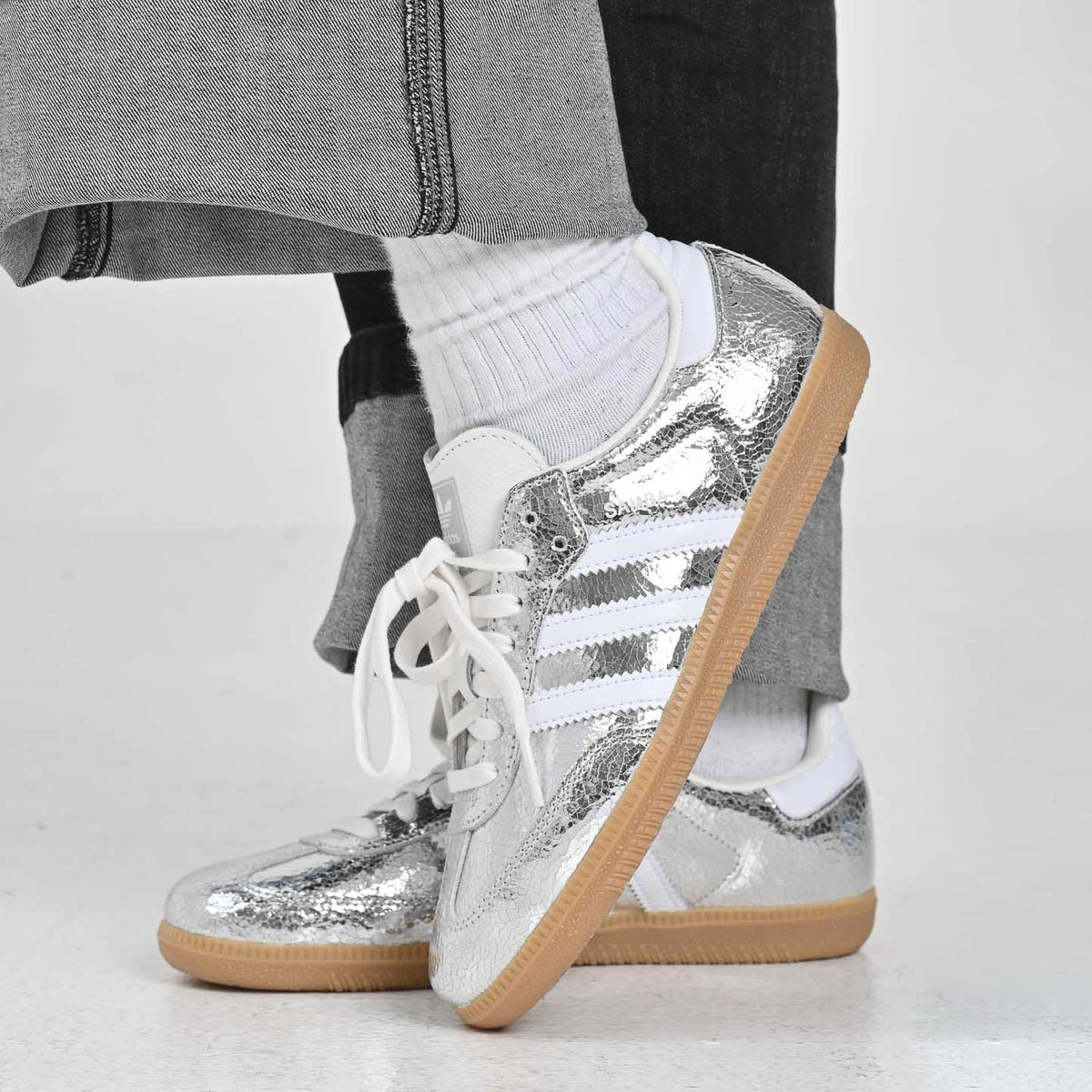 adidas Samba OG Silver Metallic Cracked Leather (Women's)