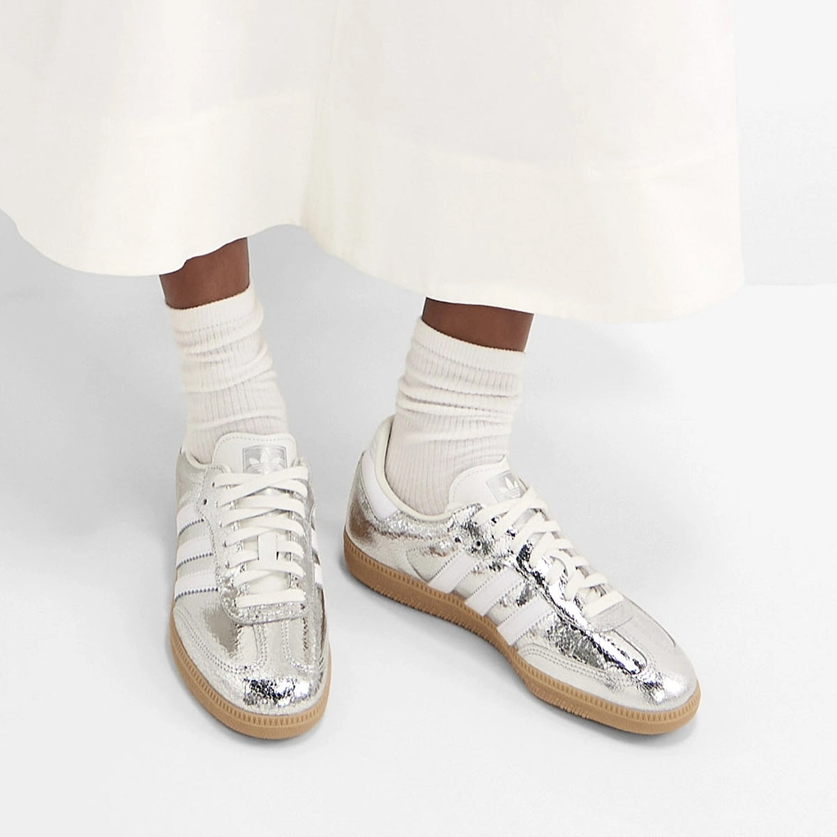 adidas Samba OG Silver Metallic Cracked Leather (Women's)