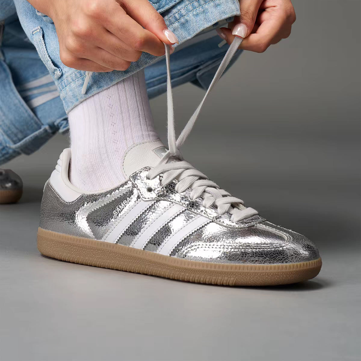 adidas Samba OG Silver Metallic Cracked Leather (Women's)