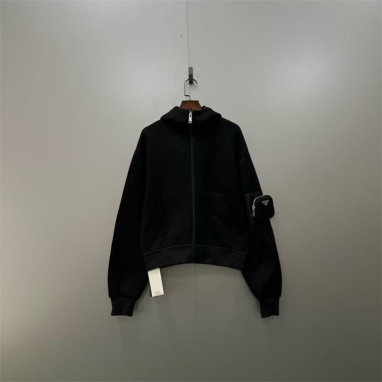 Prada Black Pocket with Triangle Logo Varsity Jacket