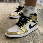 Jordan 1 Mid Metallic Gold Black White