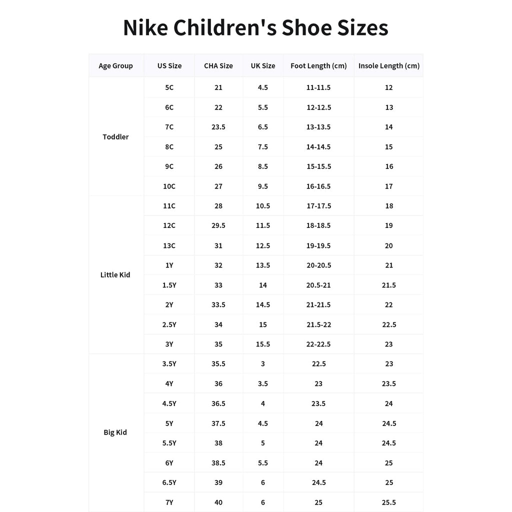 Nike Children's Shoe Sizes