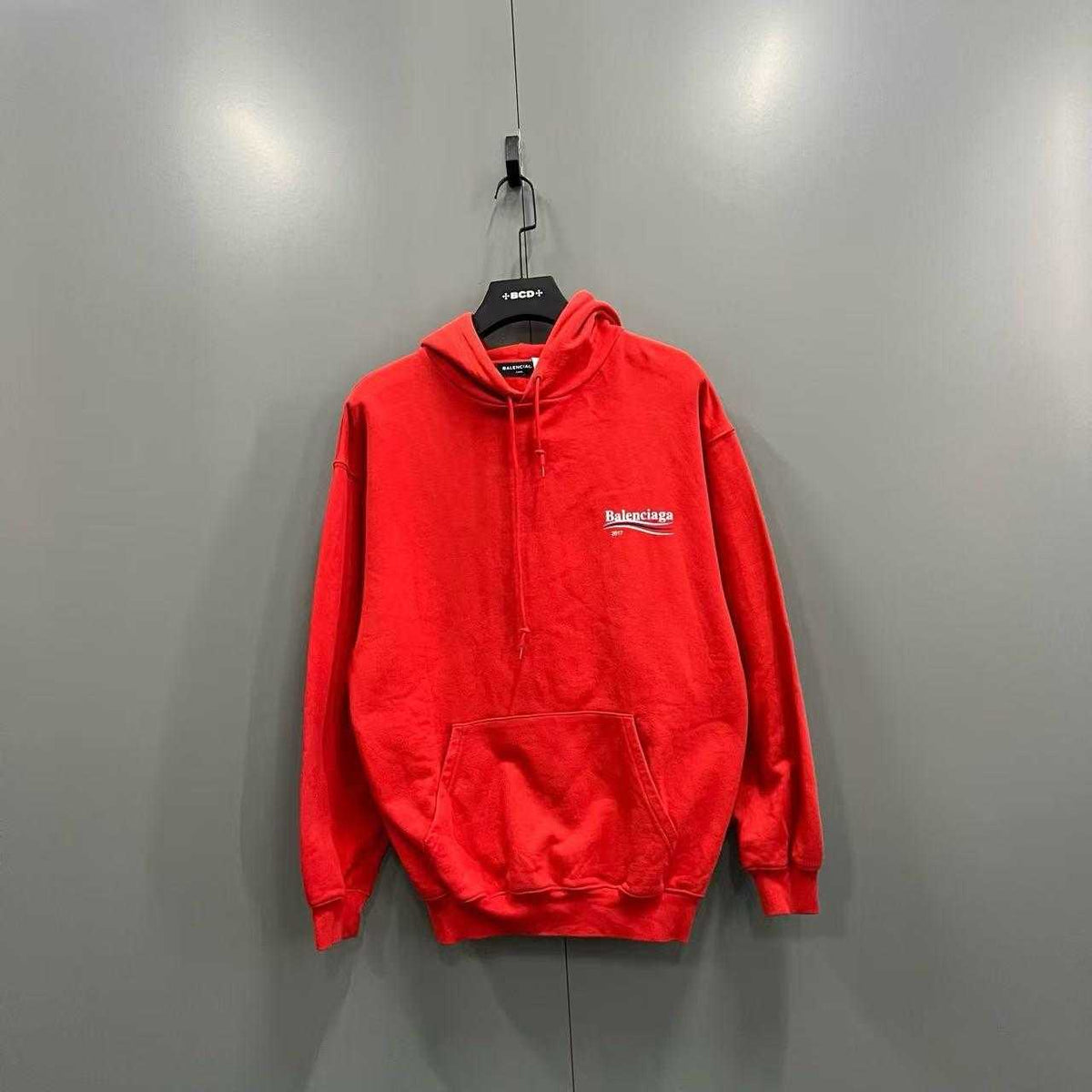 Balenciaga Red Cotton Campaign Logo Hoodie